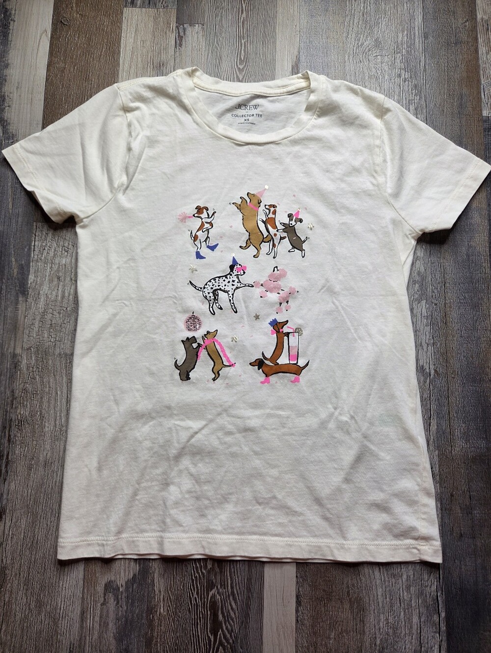 J. Crew Collector's Tee Holiday NYE Women's XS Dogs Party New Year's Eve